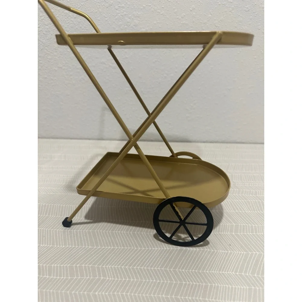Target Gold Metal Two Tiered Serving Bar Cart‎ Miniature Decor Accent Flawed